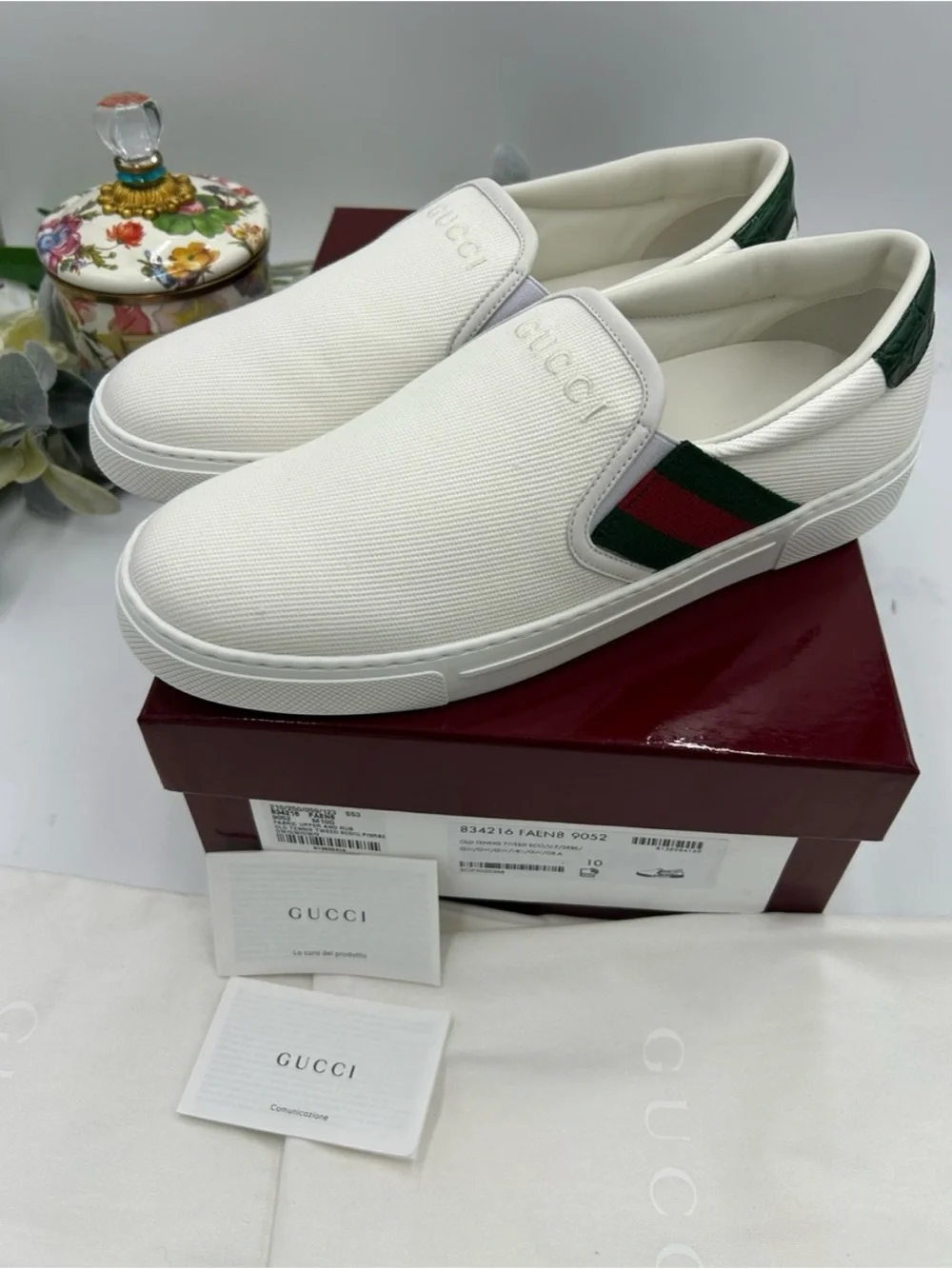 Gucci ace canvas slip on sneakers with iconic web trim size 10 fits 10.5US